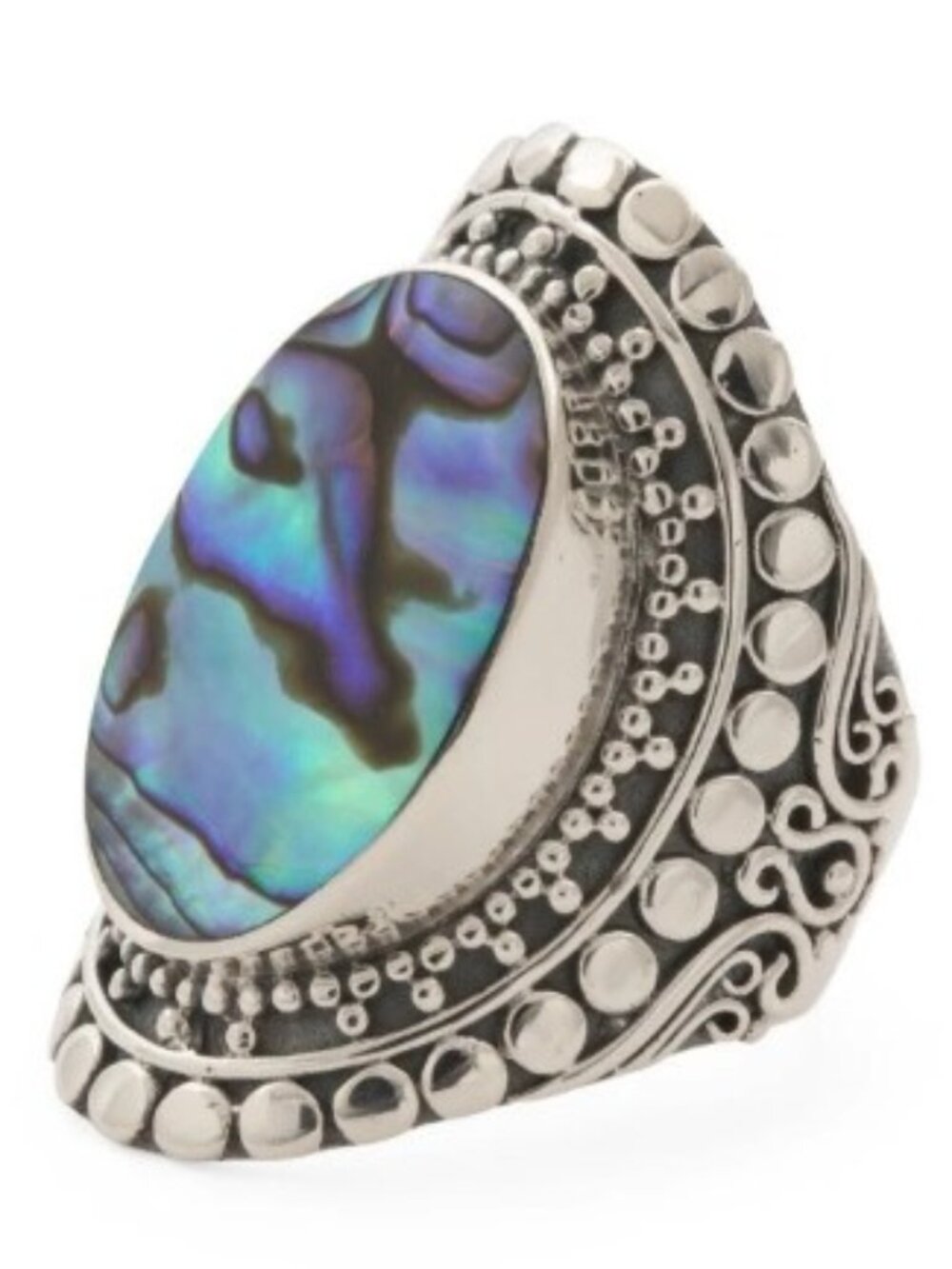Samuel B ABALONE SHELL SILVER RING Green Purple Artisan BIG size 9 New